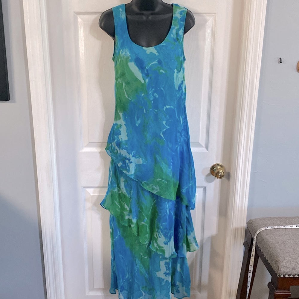 Phool teal & green sleeveless maxi dress, size small.
